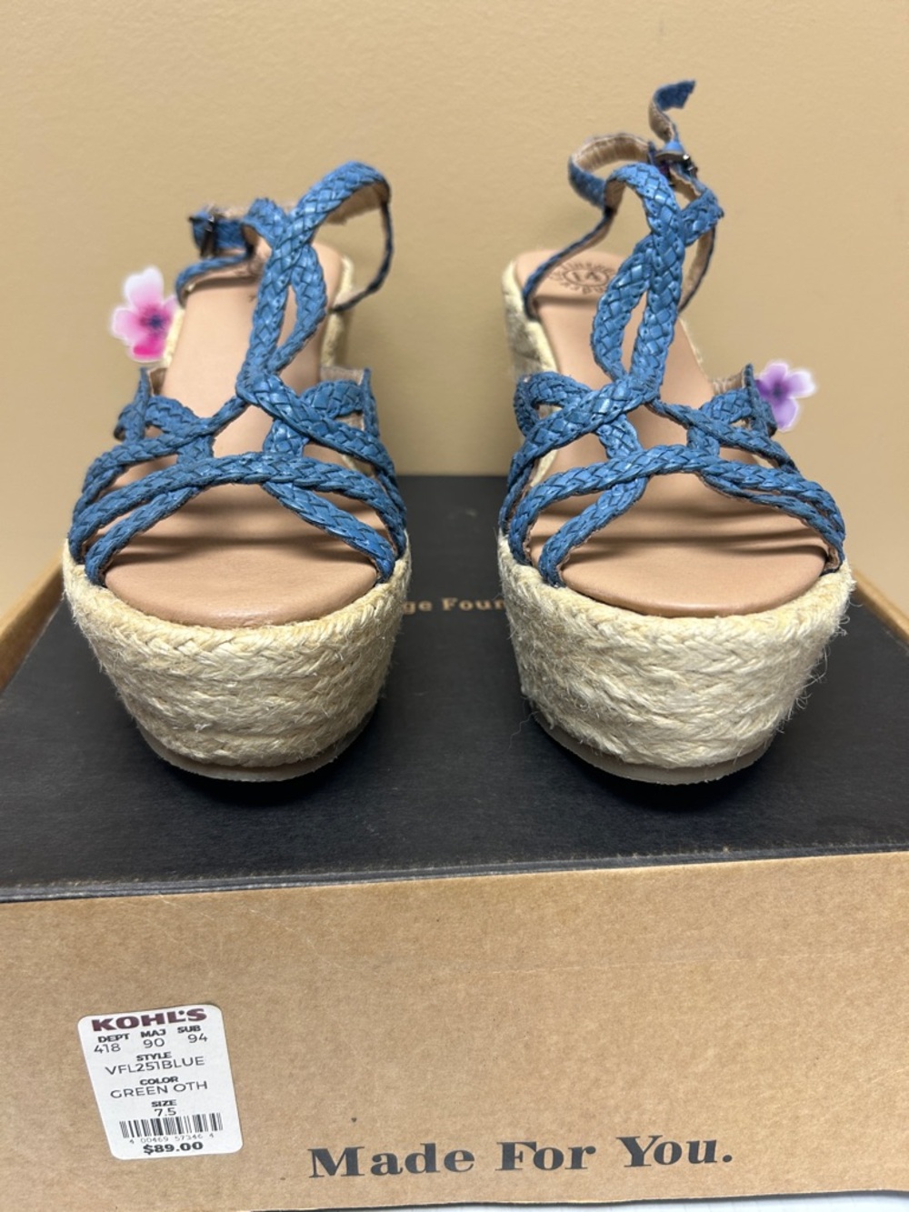 Vintage Foundry Co New 7.5-Blue Braided Espadrille Wedge Sandals - Women